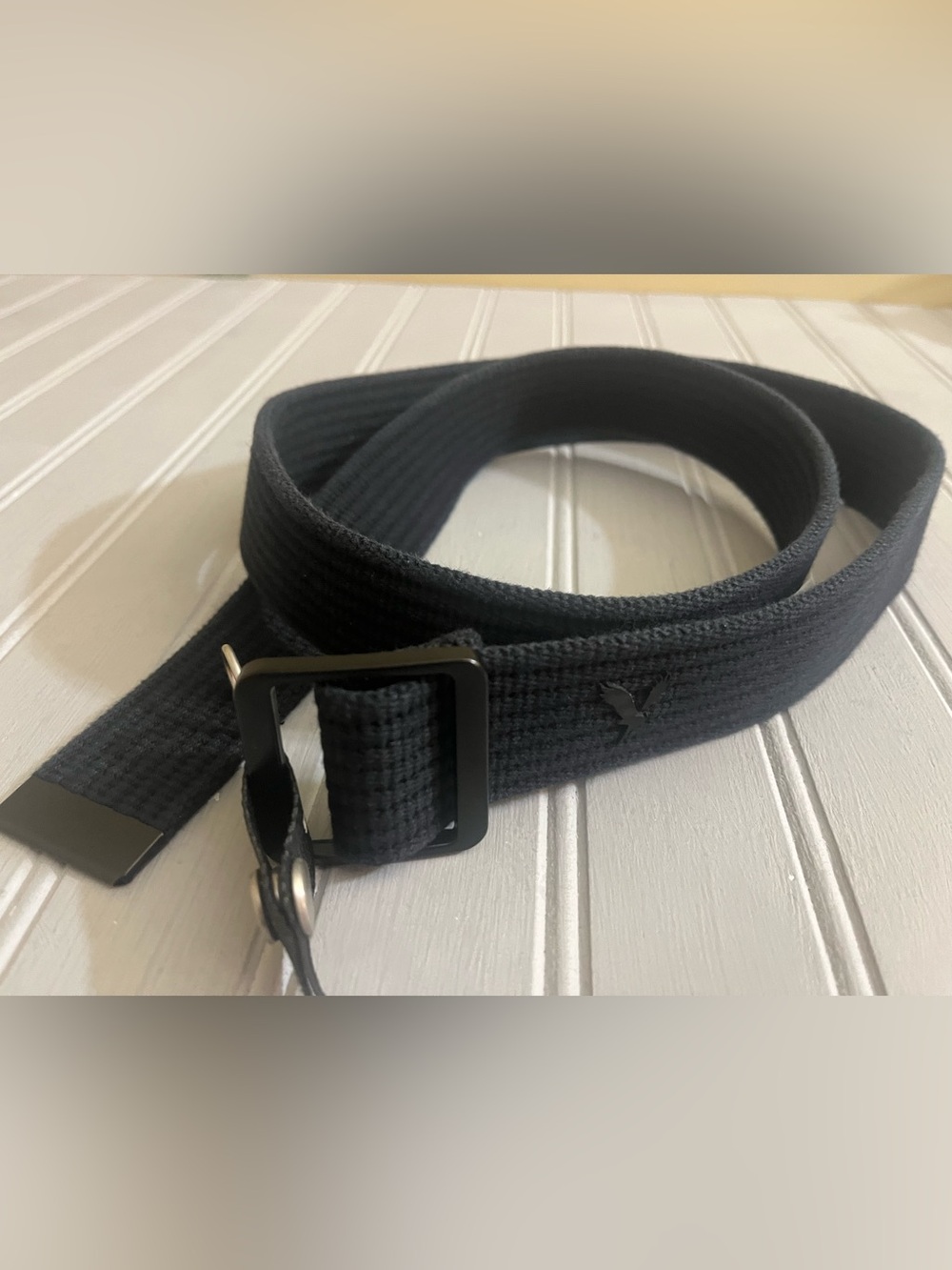 American Eagle Black Adjustable Cotton Web Belt Slider Buckle Mens Medium NWT